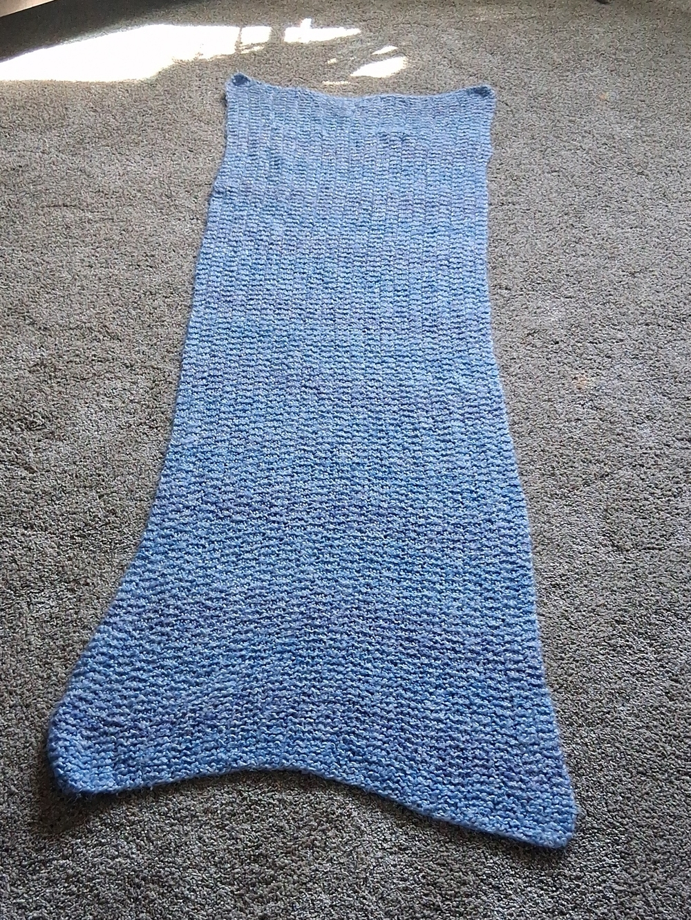 76 X 29.  handmade blue hand knitted Afghan